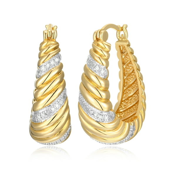 Forever Facets Diamond Accent Swirl Shrimp Earrings in Two-Tone Rhodium over Bronze, Adult Female