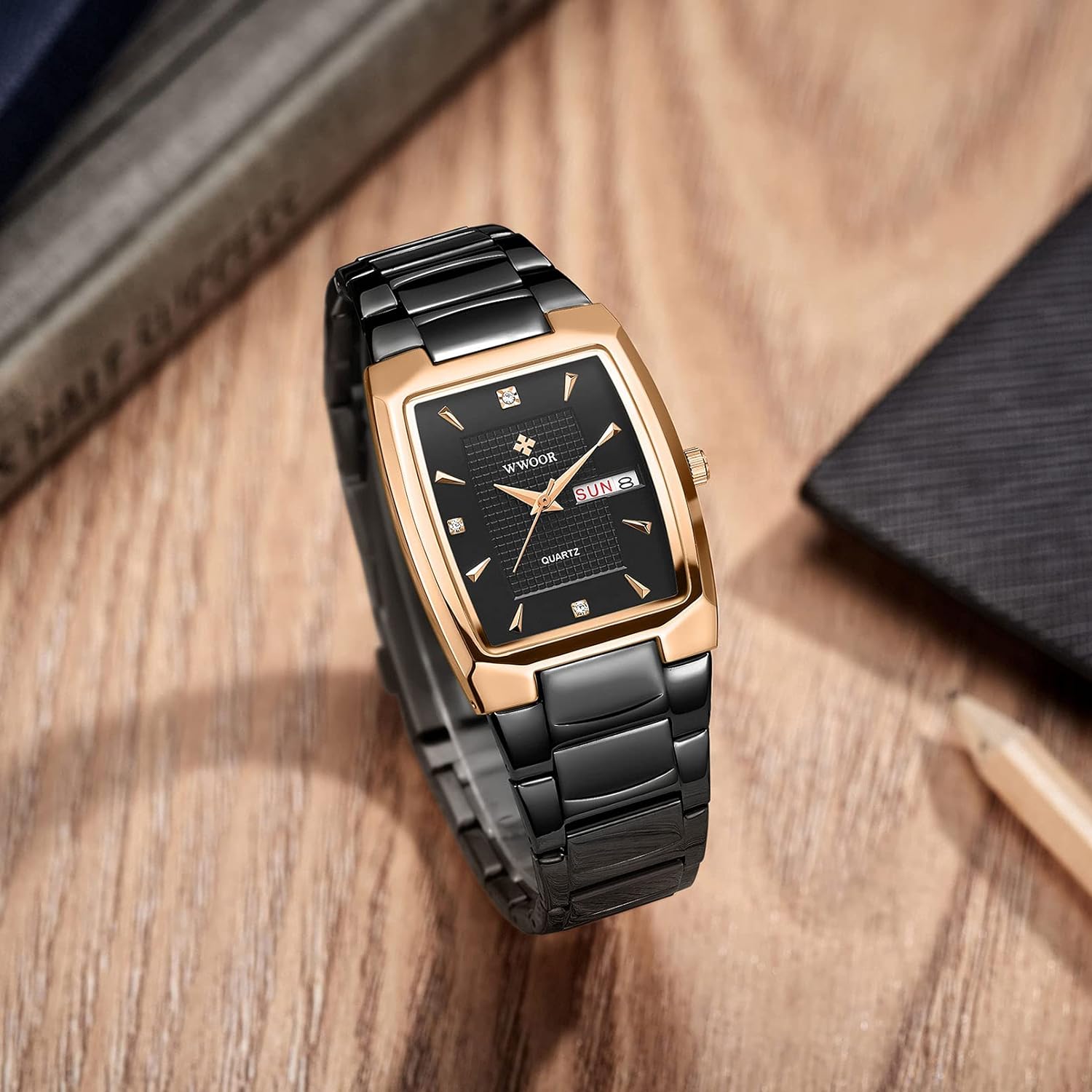 Square Watches for Men Stainless Steel Mens Square Watch with Date Original Waterproof Analog Quartz Fashion Business Casual Wristwatch