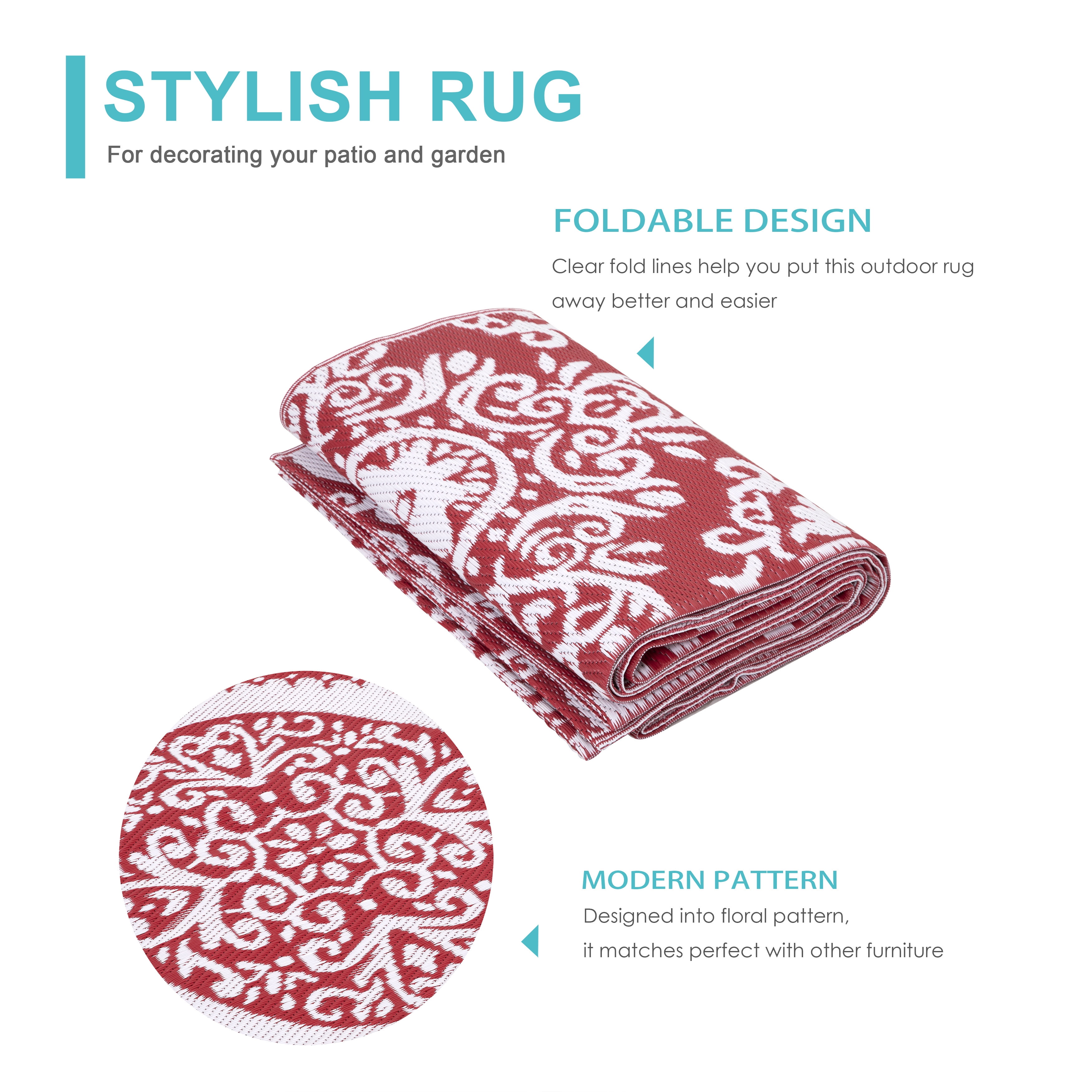 Nuu Garden 6'x 9' Outdoor Rug, Waterproof Patio Mat, Plastic Straw Foldable Area Rug, Indoor Outdoor Carpet, Patio Rugs, Red