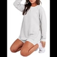 thumbnail image 3 of Sudaderas de Gran Tamaño para Mujer, Cuello Redondo, Larga, Sudaderas con Cremallera Lateral, Ropa de Otoño 2025 Gris L, 3 of 9