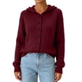 thumbnail image 4 of Women's Hooded Cable Knit Cardigan Button Down Long Sleeve with Pockets Casual Sweater, 4 of 5