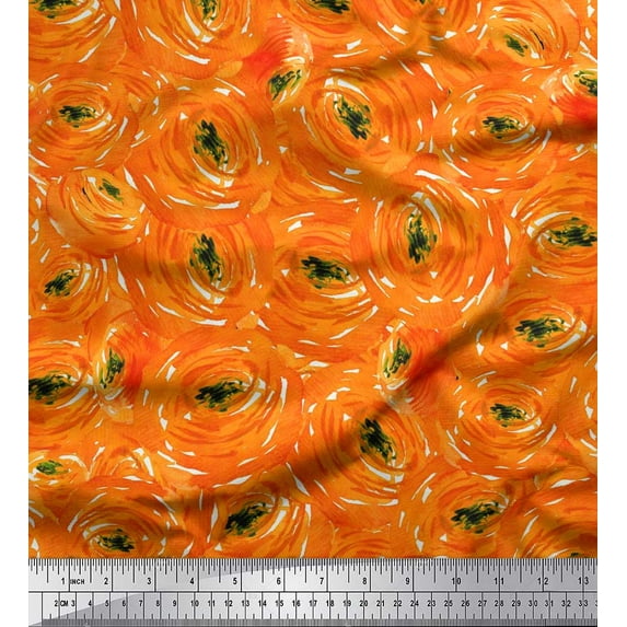 Soimoi Orange Poly Georgette Fabric Watercolor Floral Print Sewing Fabric BTY 42 Inch Wide