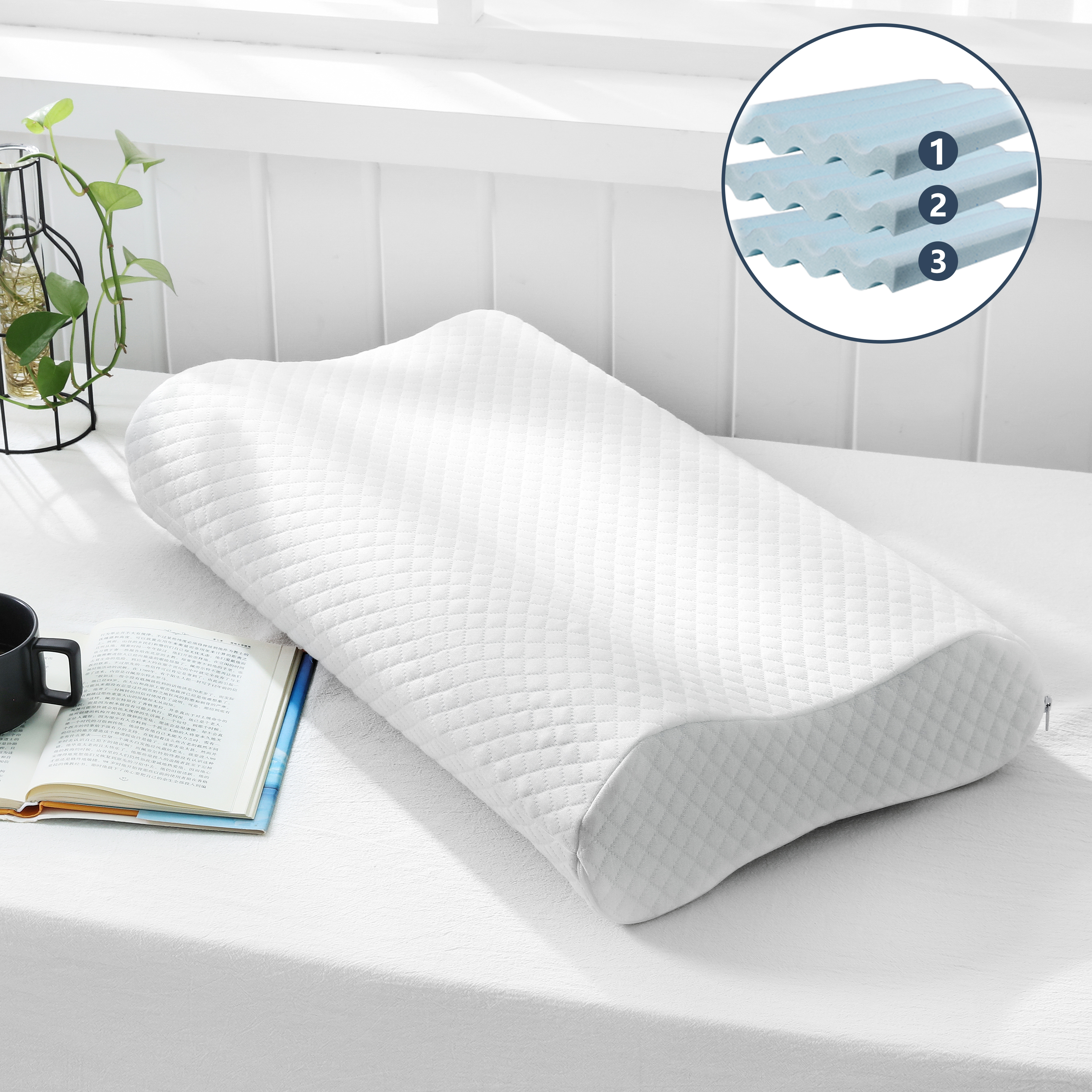 Memory Foam Pillow,Adjustable Contour Pillow for Neck Pain,Standard