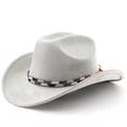 thumbnail image 2 of XIAOCHA Beaded Woven Band Suede Cowboy Hat for Women Solid Shapeable Brim Rodeo Western Hat Party Cowgirl Hat,Grey, 2 of 4