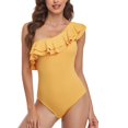 thumbnail image 4 of Ruffled Bathing Suits, Pure Color One Piece Swimsuit One Shoulder Asymmetric  For Women For Vacation Yellow L, 4 of 6