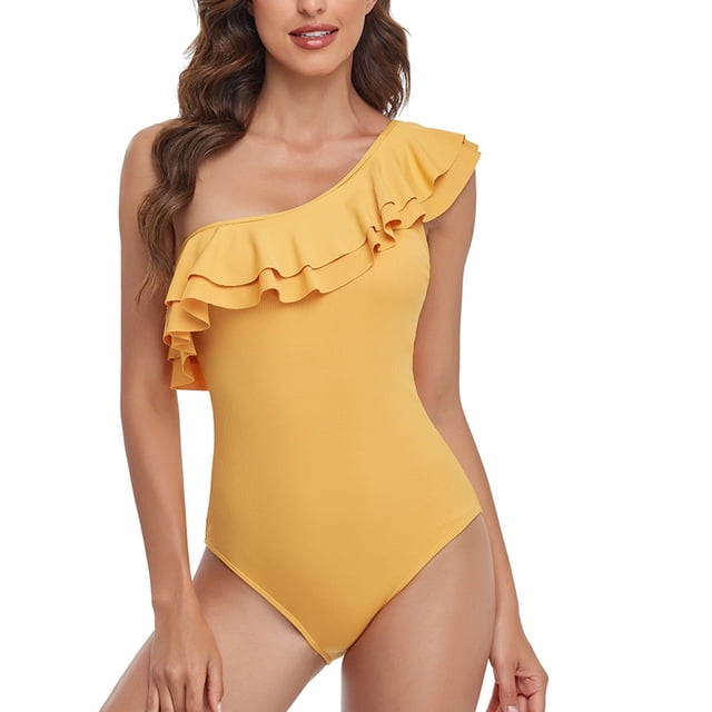 Bikini XXL con volantes asimétricos para mujer, elegante traje de baño de un solo hombro