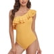 thumbnail image 1 of Traje de baño de una pieza con volantes amarillos para mujer, elegante traje de baño asimétrico de un solo hombro, 1 of 6