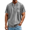 thumbnail image 5 of Miluxas Men's Henley Short Sleeve Shirt Lightweight Soft Crew Neck Casual Button T-Shirts Summer Basic Tees with Pocket Trendy Streetwear Gray, 5 of 6