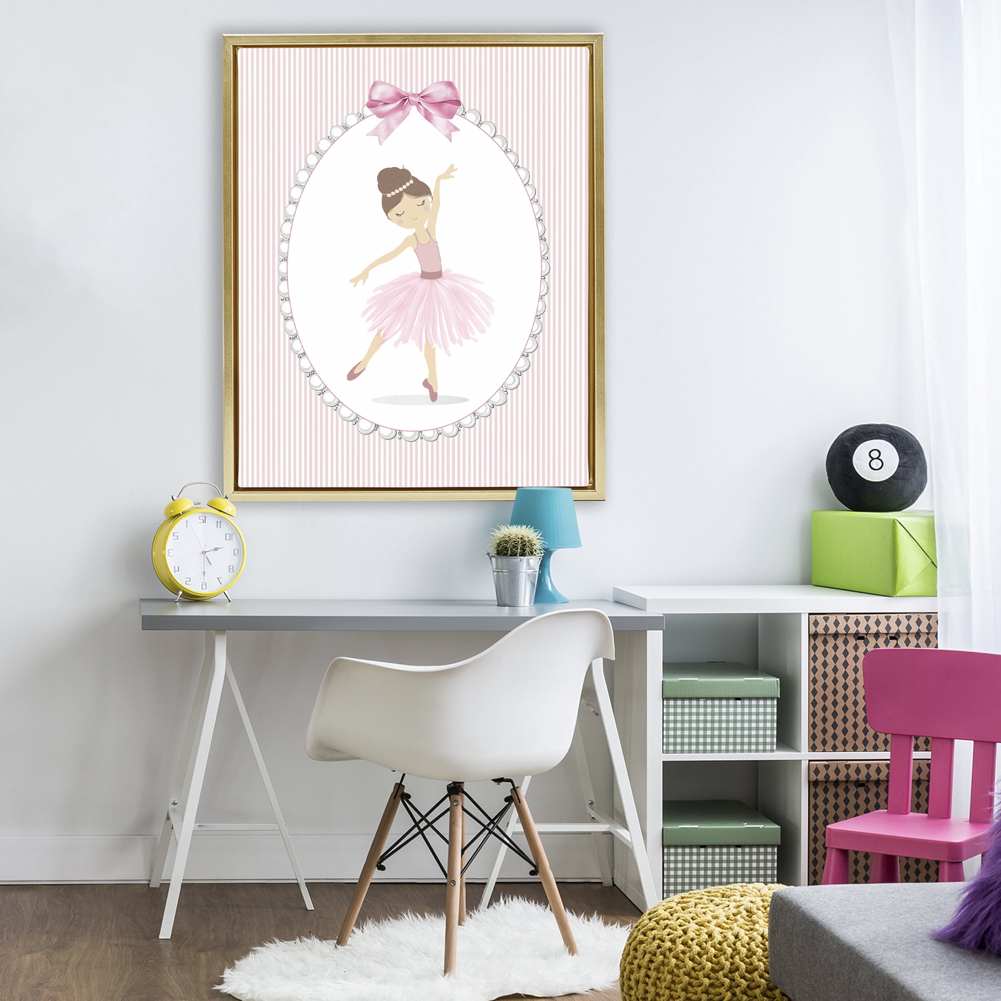 Stupell Industries Delicate Dance on Stripes Gold Framed Floater Canvas Wall Art, design by Christine Simpson Art