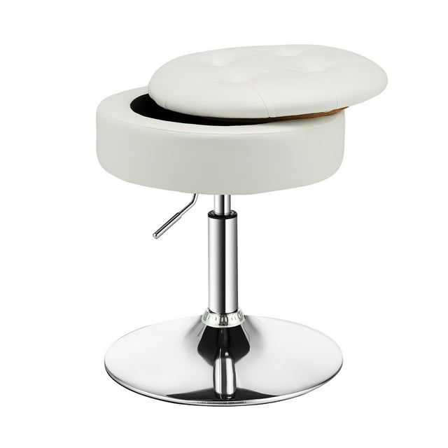 Costway Tabouret de Coiffeuse Réglable Pivotant à 360° Chaise de Maquillage avec Rangement avec Plateau Amovible Blanc