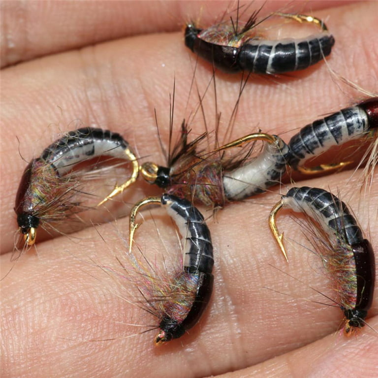 6Pcs #12 Realistic Nymph Scud Fly for Trout Fishing Artificial Insect Bait  Lure Simulated Scud Worm Fishing Lure