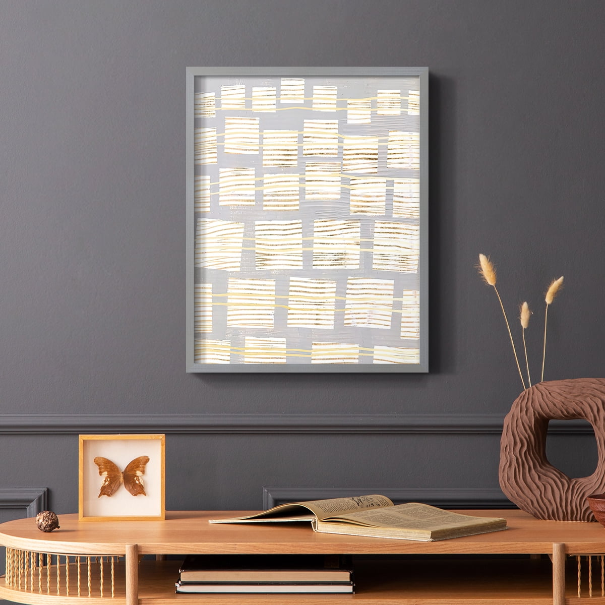Networks II Framed Print in Gray Solid Wood Framed Print No Nail Hanging