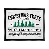 Stupell Industries Christmas Trees Vintage Sign Graphic Art Jet Black Floating Framed Canvas Print Wall Art, Design by Lettered and Lined