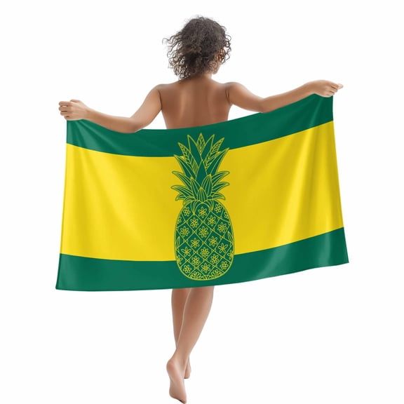 Beach Towel Pineapple Bath Pool Towels Yellow Green Stripes Lines Absorbent Beach Towel Soft Large Quick Dry Lightweight Camping Travel Sports Yoga Gym Swim Towels for Adult 35x70 Inch