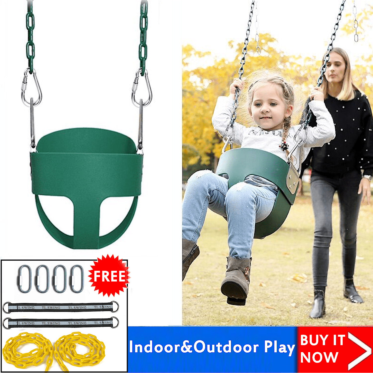 AGPtek Full Bucket Seat Swing Toddler Baby Kids Toy Gift Playground