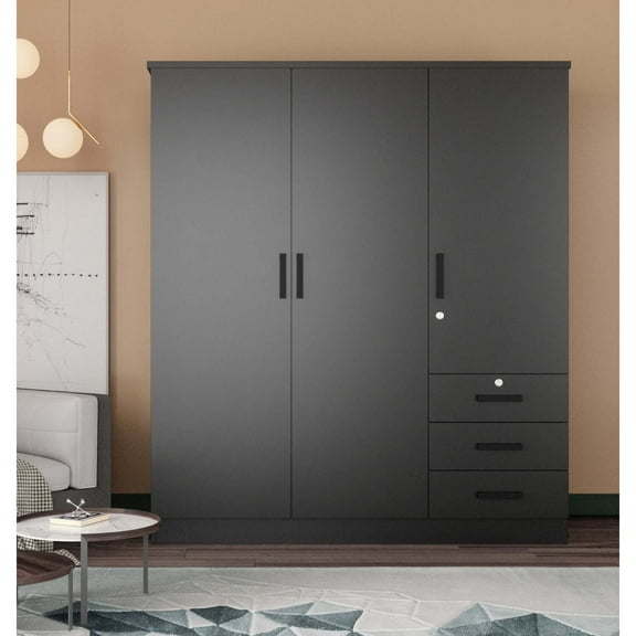 Woodpeckers Furniture and Mattress 61"Wide Armoire Wardrobe Closet For Hanging With 3 Drawers & Shelves