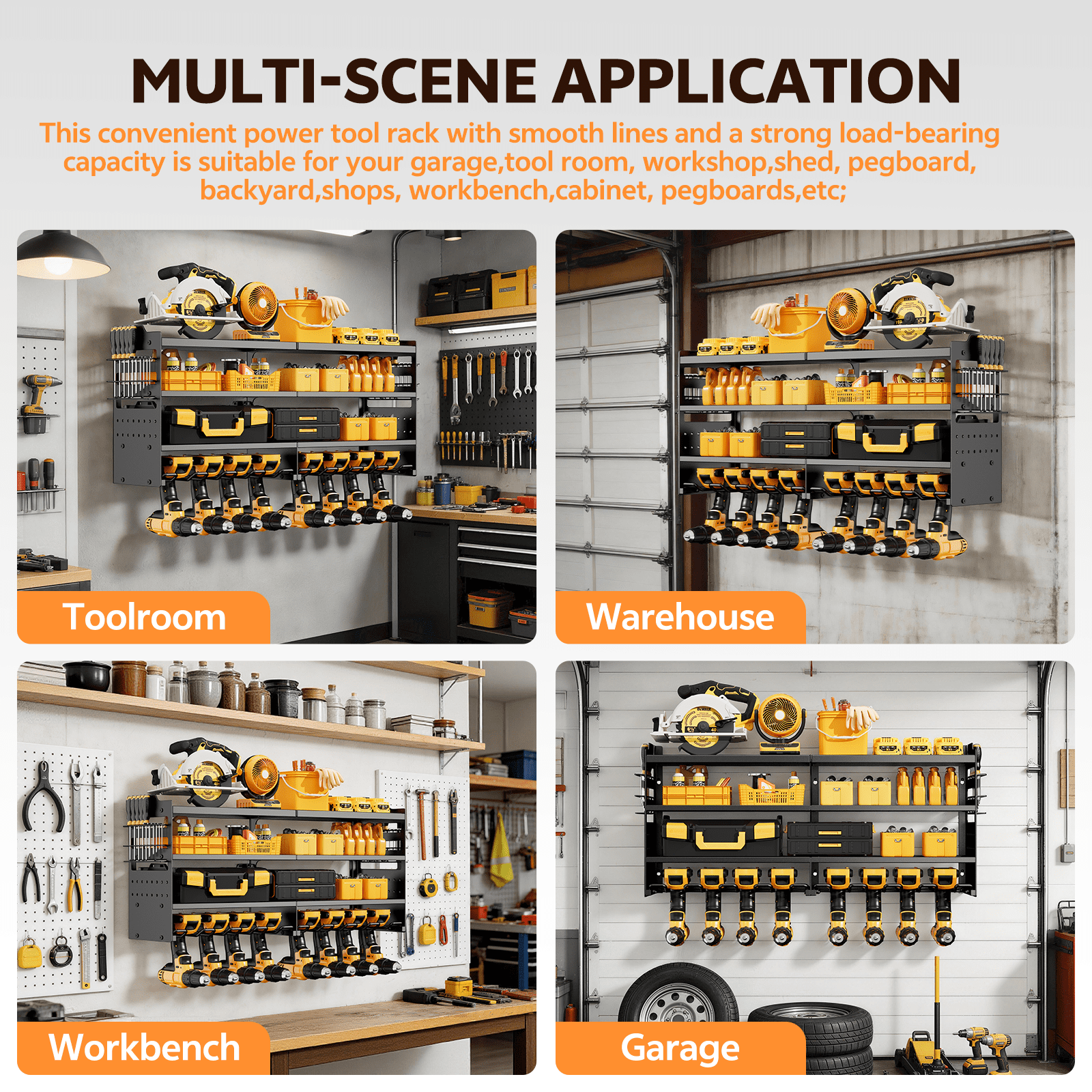Power Tool Organizer, UNTIMATY 4-Tier Heavy Duty Drill Holder Wall Mount with 2 Side Pegboards, Garage Storage Tool Rack, 350Lbs Load Capacity