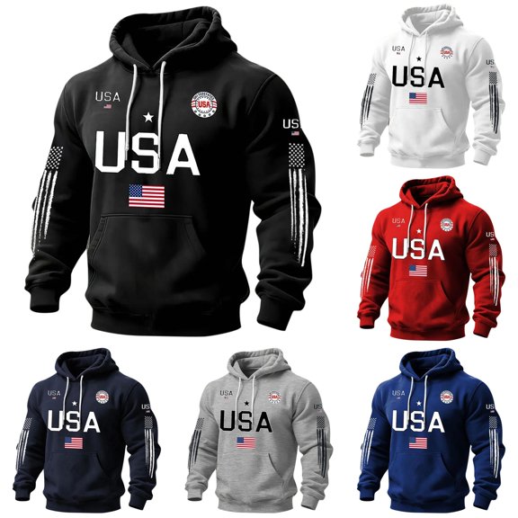 XIAOCHA Men's USA Flag Print Pullover Hoodie Relaxed Fit Daily Hoodies