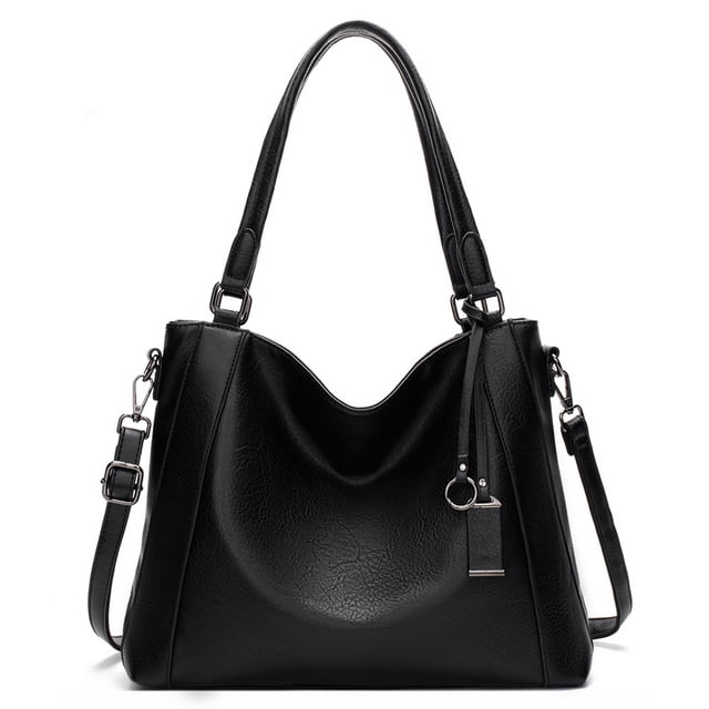Bolso de mano para mujer, bolso de hombro grande de piel, ligero, elegante, para negocios, escuela, compras, color negro