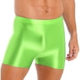 thumbnail image 3 of IEFIEL Mens Glossy Fitness Swimming Shorts Trunks Solid Color Stretchy Boxer Shorts Fluorescent Green L, 3 of 7