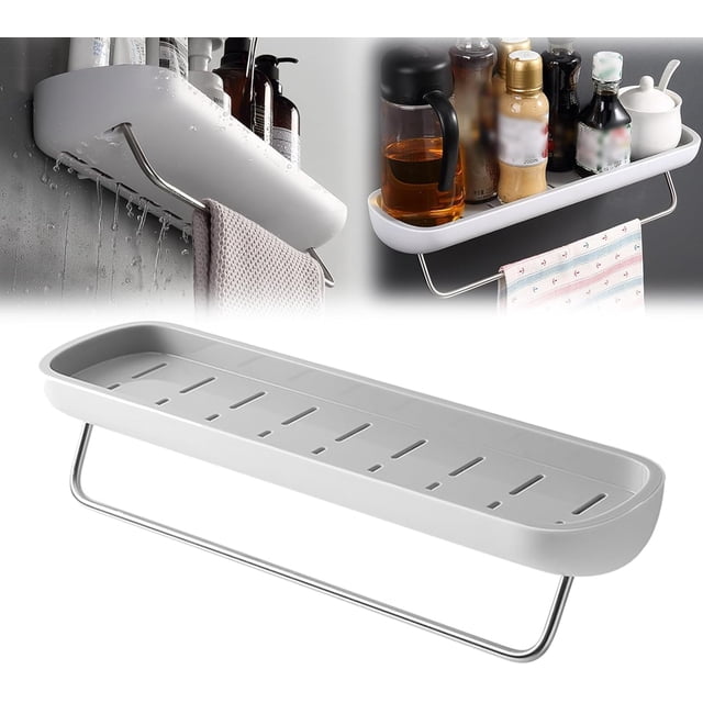 Estante de ducha adhesivo, organizador de caja de almacenamiento adhesivo, estante de almacenamiento de baño de fácil montaje, soporte para champú, estantes sin perforaciones para almacenamiento de ba