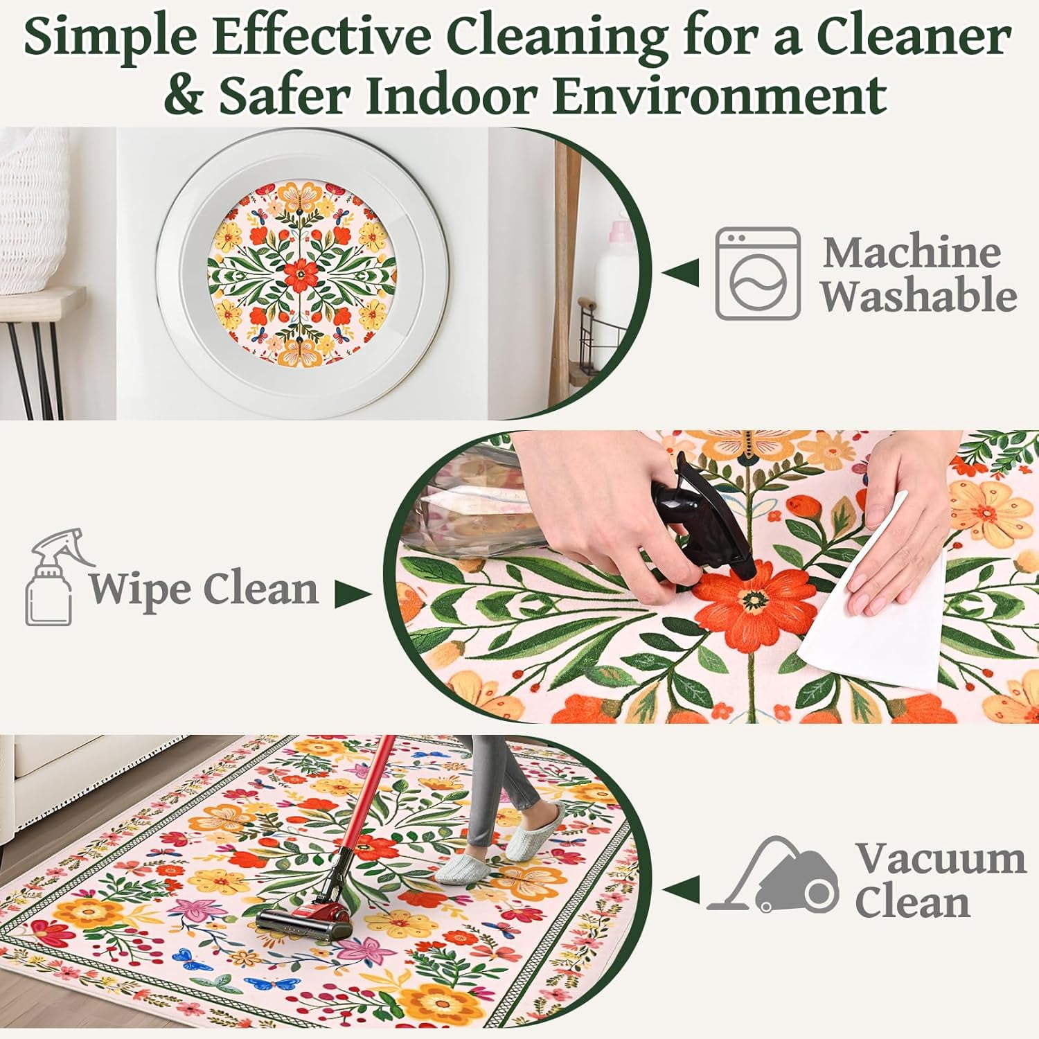 Bleum Cade 8'x10' Area Rugs for Living Room, Washable Rugs Modern Rugs for Bedroom Dinning Room,Boho Floral Rug Ultra Soft Non Slip Durable Large Carpet Home Decor,Beige