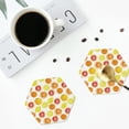 thumbnail image 4 of Picia Lemon Orange Printed Leather Coasters for Drinks, 4" Drink Coasters Set of 4 for Tabletop Protection, Handmade Luxurious Home Décor and Housewarming Gift -Hexagon, 4 of 6