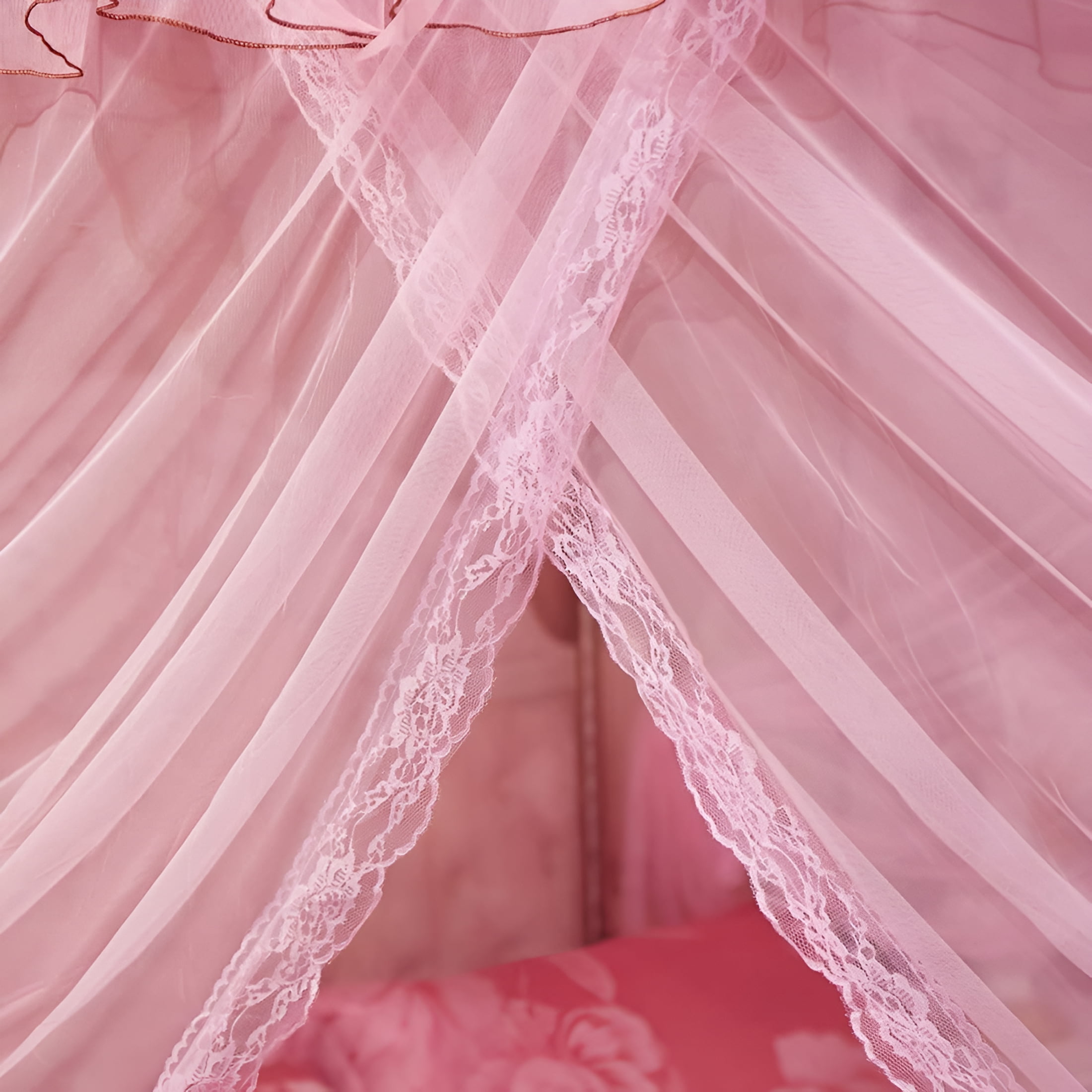 AUQ 4 Corners Post Pink Canopy Bed Curtain for Girls&Adults - Cute Cozy Drape Square Netting for Twin Bed - 4 Opening 45"