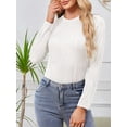 thumbnail image 4 of Fancyglim Womens Long Sleeve Textured Tops Crew Neck Casual Basic T Shirts White S, 4 of 6