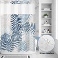 thumbnail image 3 of No Hook Shower Curtain, Blue Grey Palm Leaves Shower Curtains for Bathroom with See Through Top Window, Summer Botanical Tropical Leaf Waterproof & Washable Bath Curtain Stall 48"x72", 3 of 9