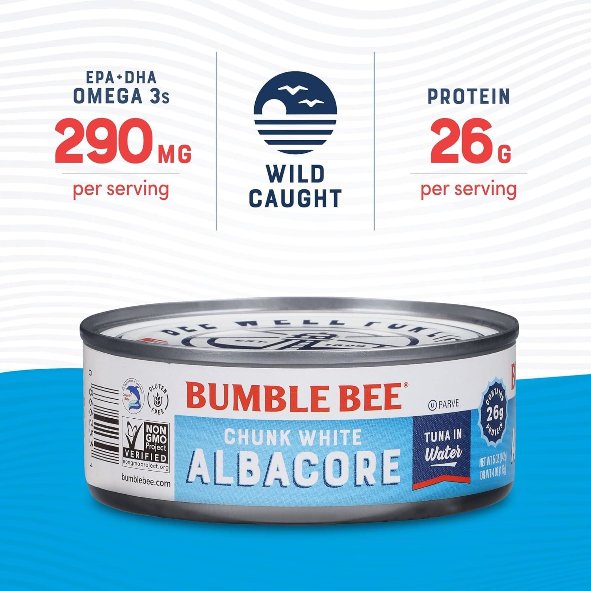 (6 pack) Bumble Bee Chunk White Albacore Tuna in Water, Wild Caught, Gluten Free, Shelf Stable Can, 5 oz (Pack of 4)