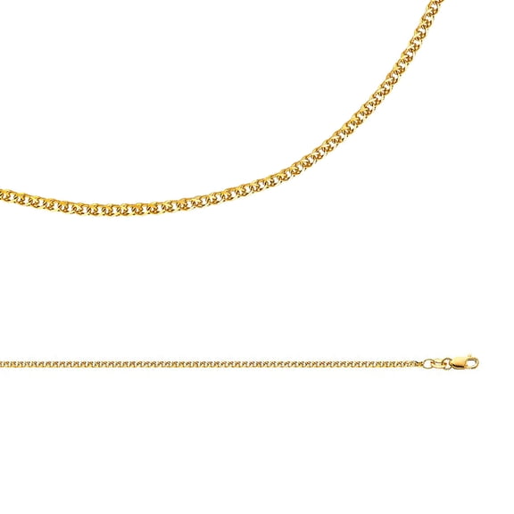 Solid 14k Yellow Gold Chain Wheat Necklace Flat Open Link Cable Polished Genuine Fancy 1.7 mm 16 inch