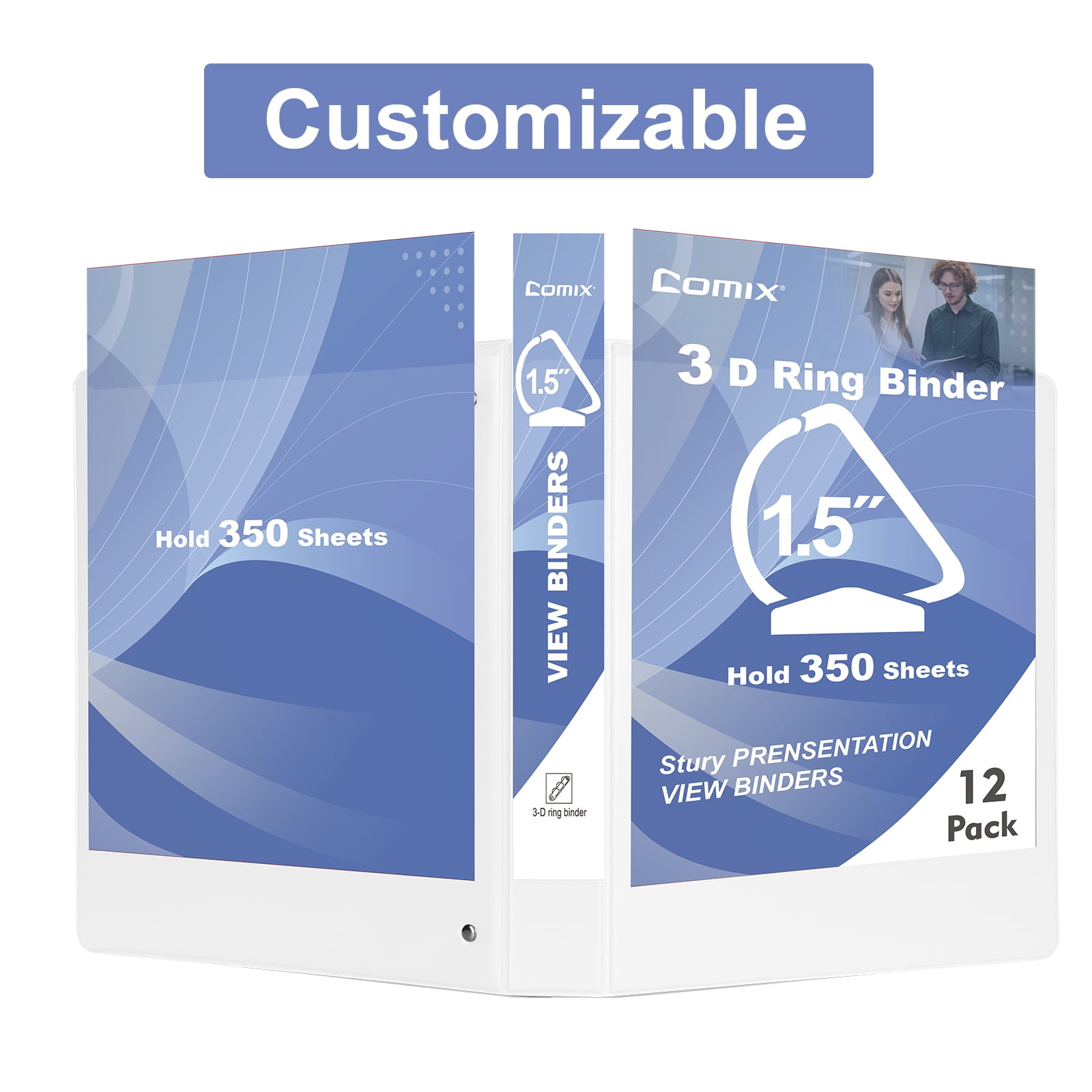Comix Sturdy 1.5 inch D-Ring Binders,3 Ring Binder with Clear View Cover, Holds 350 Sheets Paper,6 Packs White 2mm-thick