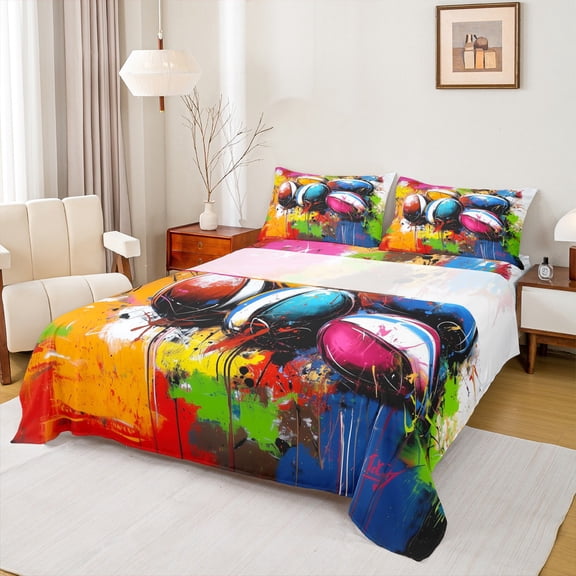 Feelyou Watercolor Rugby Kids Full Size Sheets, Art Splatter Splash Bed Sheets, Est Sleep Sports Sheet Sets, Super Cozy Room Decor, 4-Piece