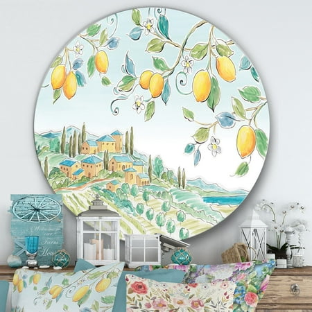 Village Circle - DESIGN ART Designart 'Mediterranean Village Field I' Farmhouse Metal Circle Wall Art