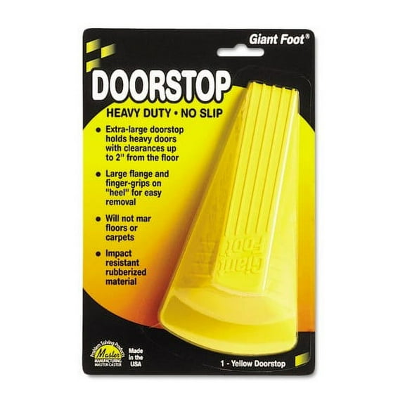 2PK Master Caster Giant Foot Doorstop, No-Slip Rubber Wedge, 3.5w x 6.75d x 2h, Safety Yellow (00966)