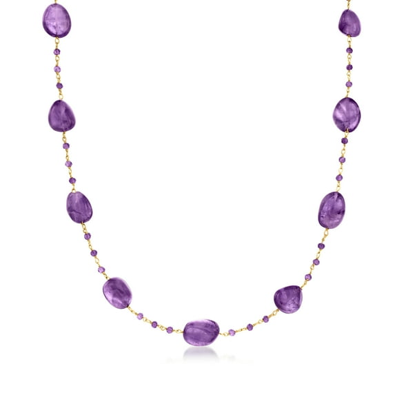 Ross-Simons 99.50 ct. t.w. Amethyst Bead Station Necklace in 18kt Gold Over Sterling, Women's, Adult