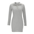 thumbnail image 5 of Gfyviroh Women's Dresses Quarter Zipper Turn-down Collar Knit Dresses Long Sleeve Solid Color Ribbed Mini Dresses, 5 of 6