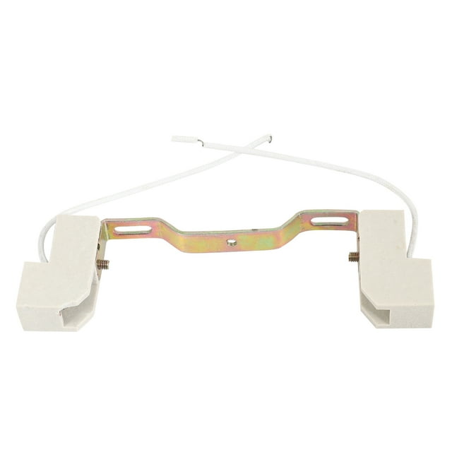 R7S Bulb Socket Lamp Holder Connector made of metal and ceramics, designed for flood lights. Features a 118mm size, 15cm cable length, and parameters of 250V and 4A. The holder includes a gold and white finish with a durable metal frame and ceramic sockets. Suitable for outdoor lighting applications.