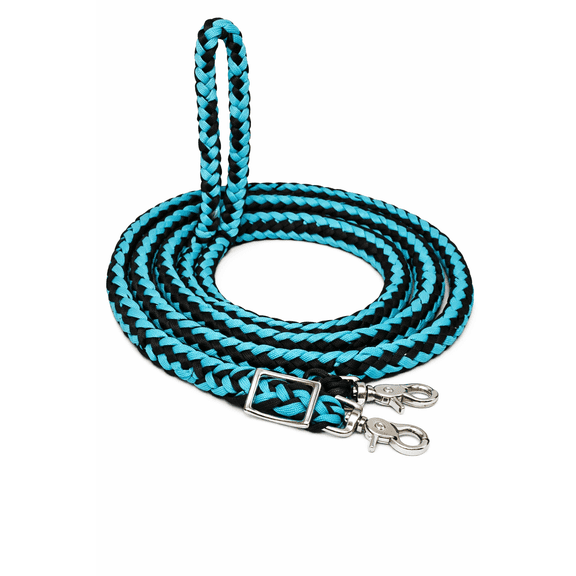 Horse Western Nylon Braided Knotted Roping Barrel Reins Light Blue Black 60718