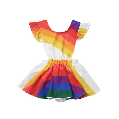 

Hirigin Baby Girls Summer Romper Dress Rainbow Ruffles Sleeve Backless Princess Sundress