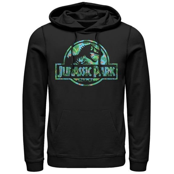 Men's Jurassic Park Floral T Rex Logo Pull Over Hoodie Black X Large