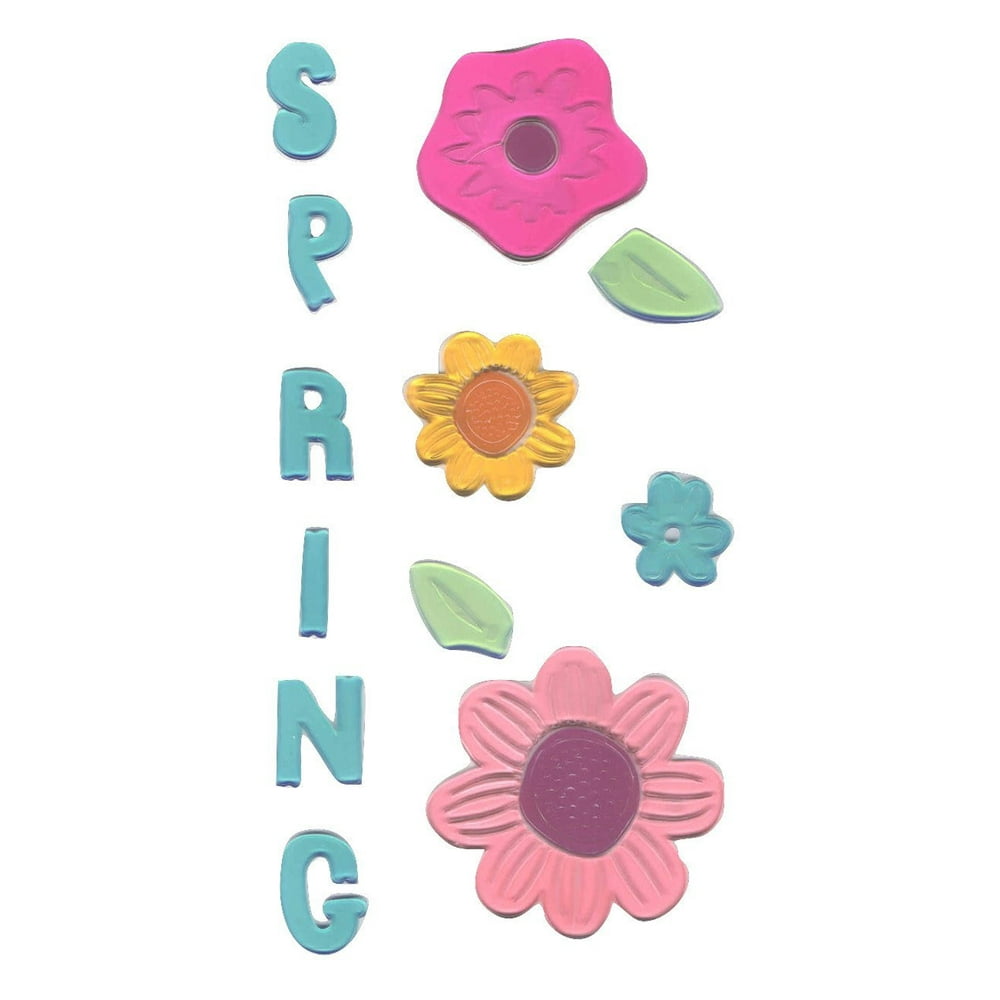 Spring or Summer Reusable Gel Window Clings Spring in Blue, Flowers