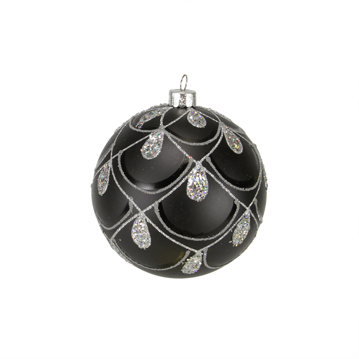 Black/Silver Matte Glitter Drop Shatterproof Christmas Ball Ornament 4