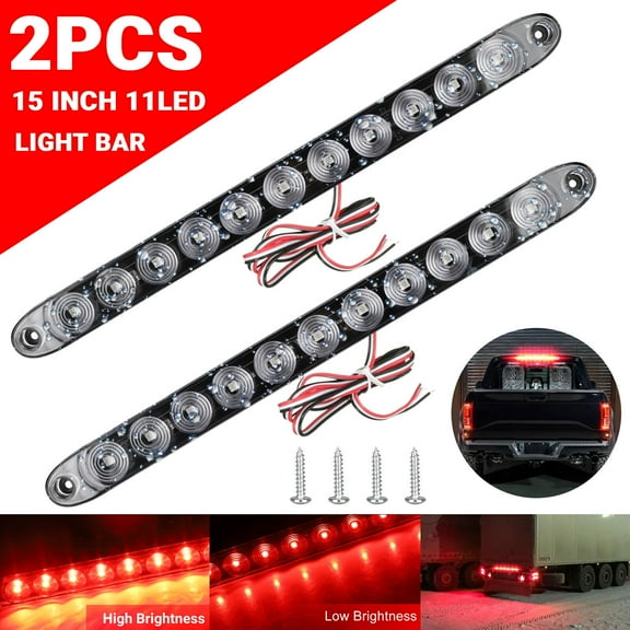 2pcs 15" Red 11 LED Trailer Truck Light Bar Stop Turn Tail Rear Brake Lamp Strip