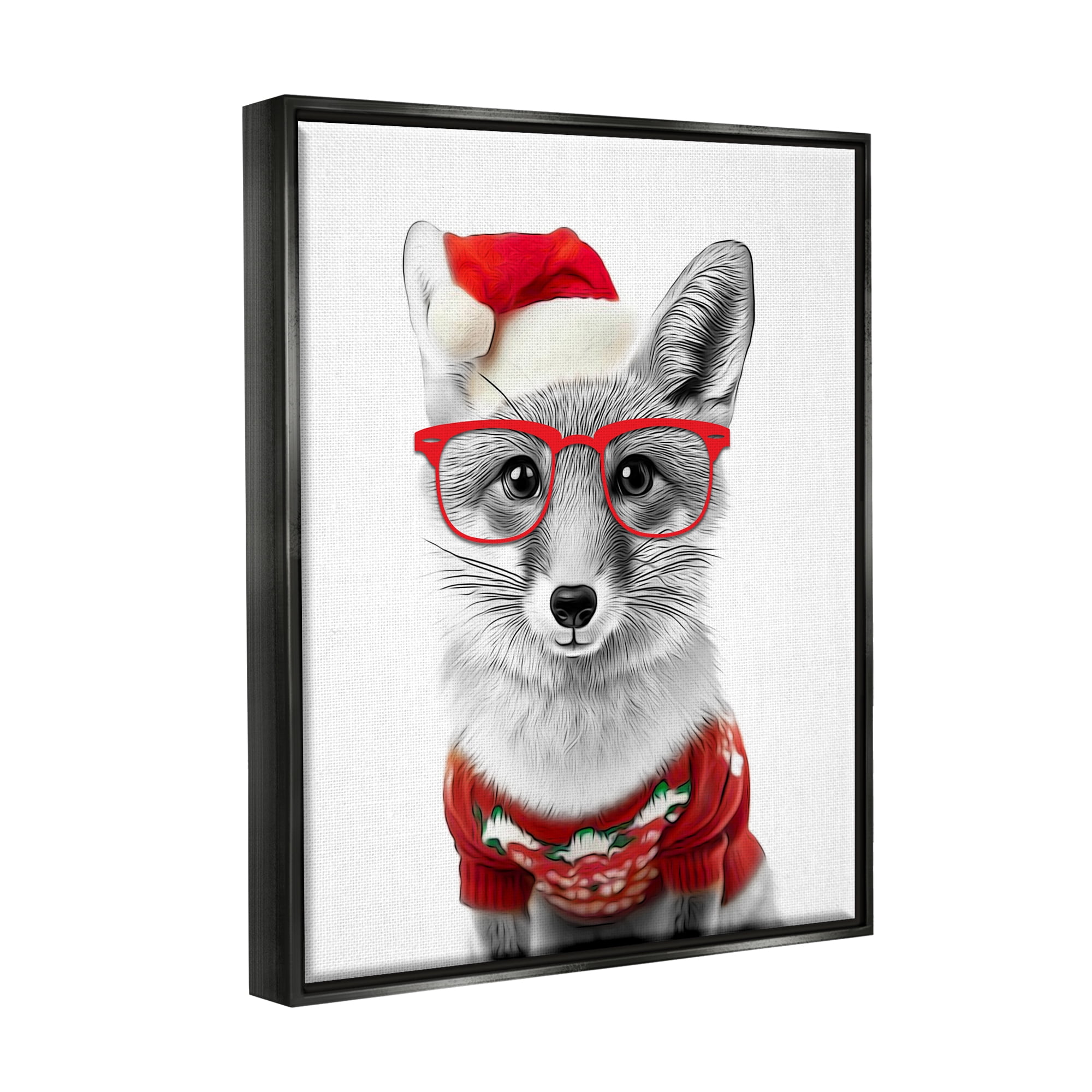 Stupell Industries Fox in Holiday Clothes Holiday Painting Black Floater Framed Canvas Art Print Wall Art, 25 x 31