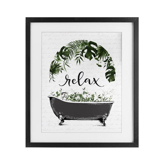 Tropical Bath Relax Black Framed Print Under Glass, design by Lettered and Lined