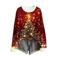 thumbnail image 2 of GaThRRgYP Soft Fuzzy Women's Pullover Fall Tops,Ladies' Christmas Fashionable Loose Casual Long Sleeved Shoulder Sleeves with Hooded Pockets Hoodie Top Red S, 2 of 7