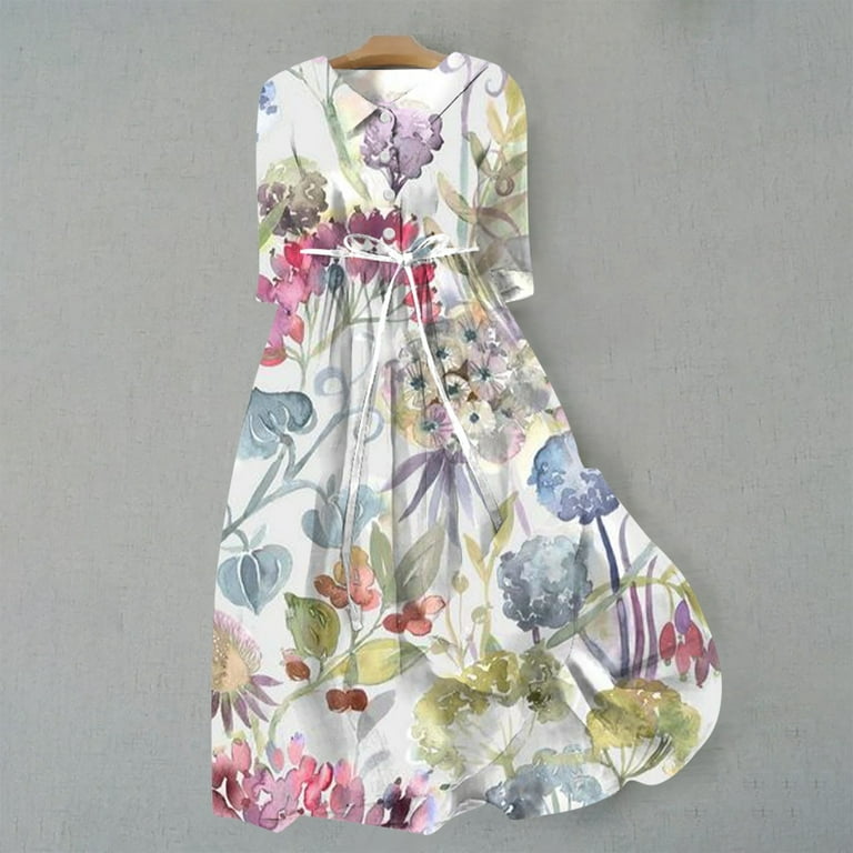 Fshinging Formal Dresses For Women Korean Style Lace Up Waist Defined Shirt  Midi Summer Half Sleeve Trendy A Line Sundress - Walmart.com