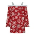 thumbnail image 5 of FDGIU Women's Cold Shoulder Christmas Top 2025, Faux Fur Trim and Holiday Print, Loose Fit 3/4 Sleeve Blouse for Xmas Party, 5 of 5